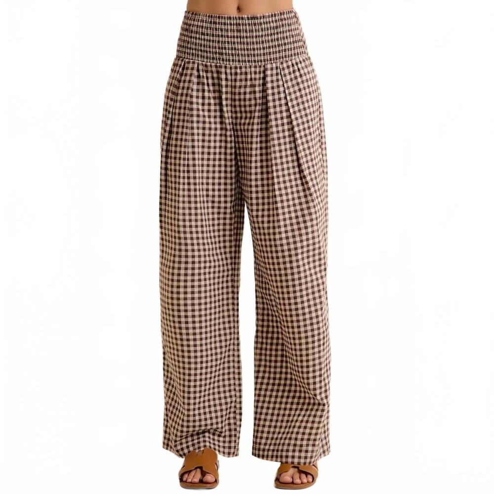 NEW SO ME meadow gingham pants in mocha